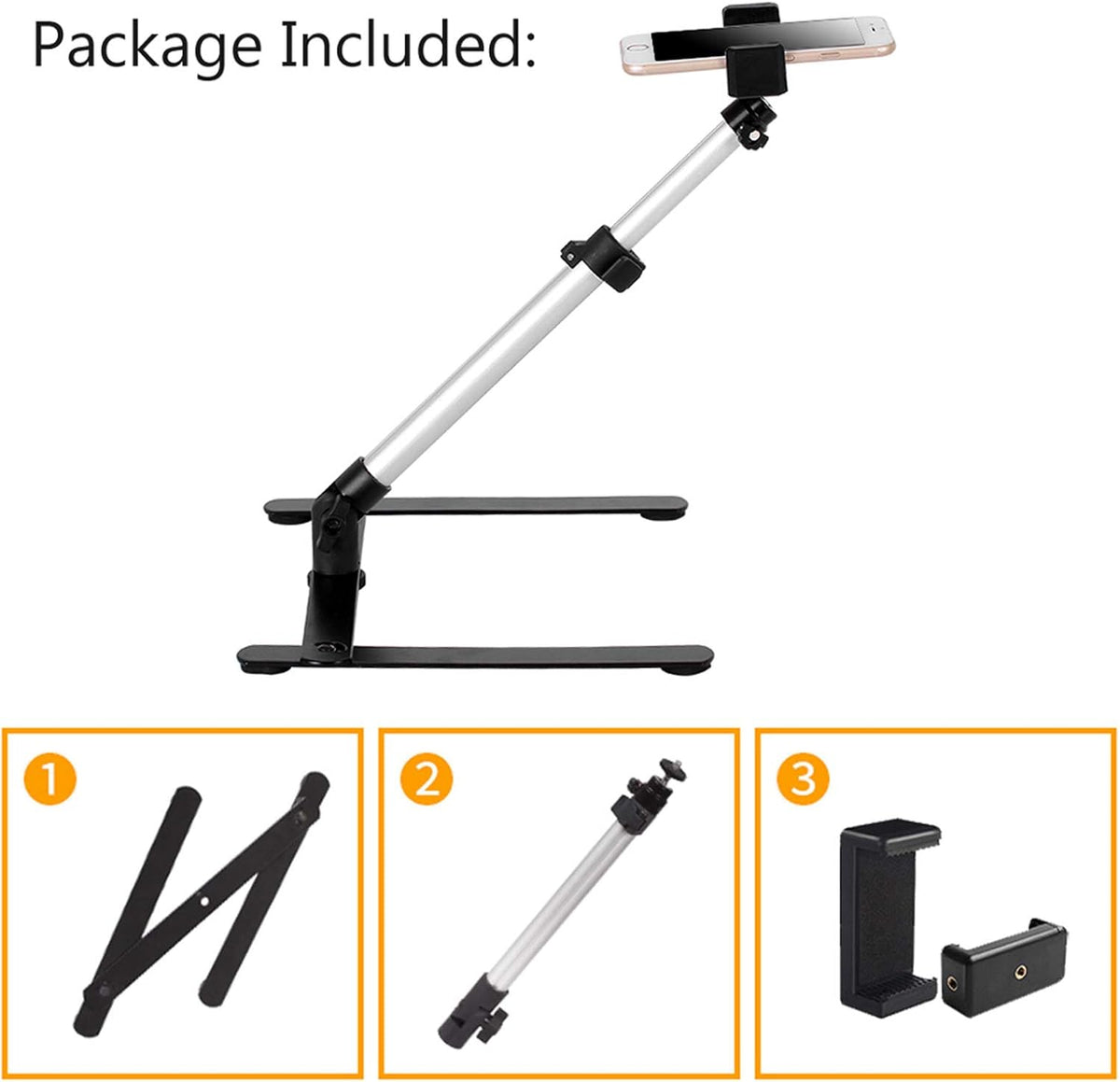 Pack of 2 Adjustable Overhead Phone Tripod Stand with Cellphone Holder I364740