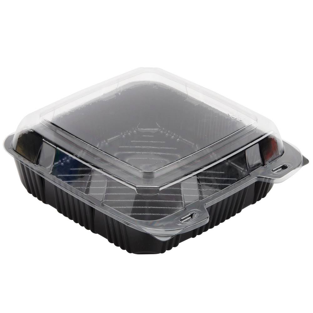 9" x 9" Black and Clear Hinged Take-Out Container B64574