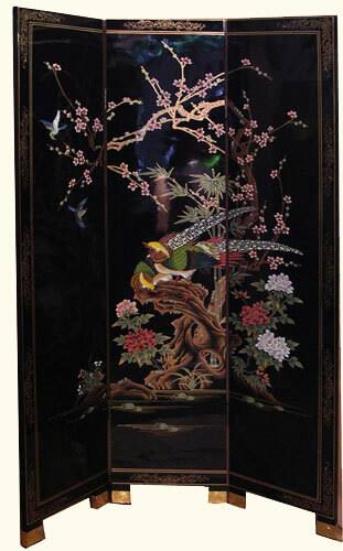 3-Panel Black Lacquer Floor Screen I887005