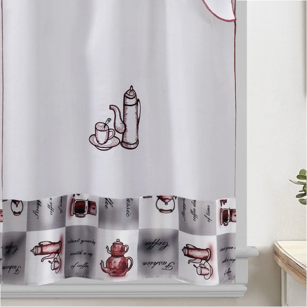 Coffee Embroidered 3-Piece Kitchen Curtain Tiers & Swag Set, 58x36 & 28x36 inches A786