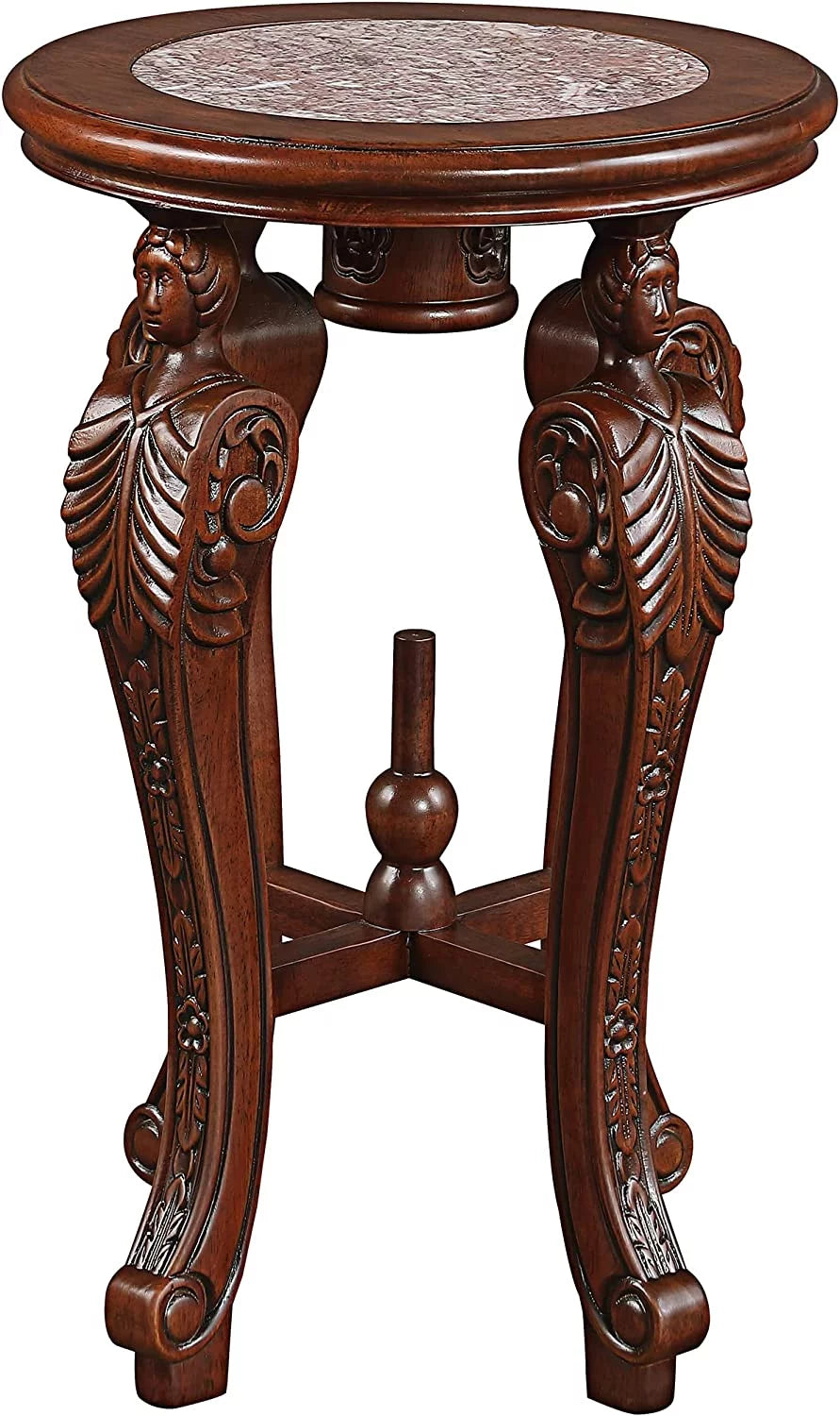 Marble-Topped Hardwood Pedestal Table F844