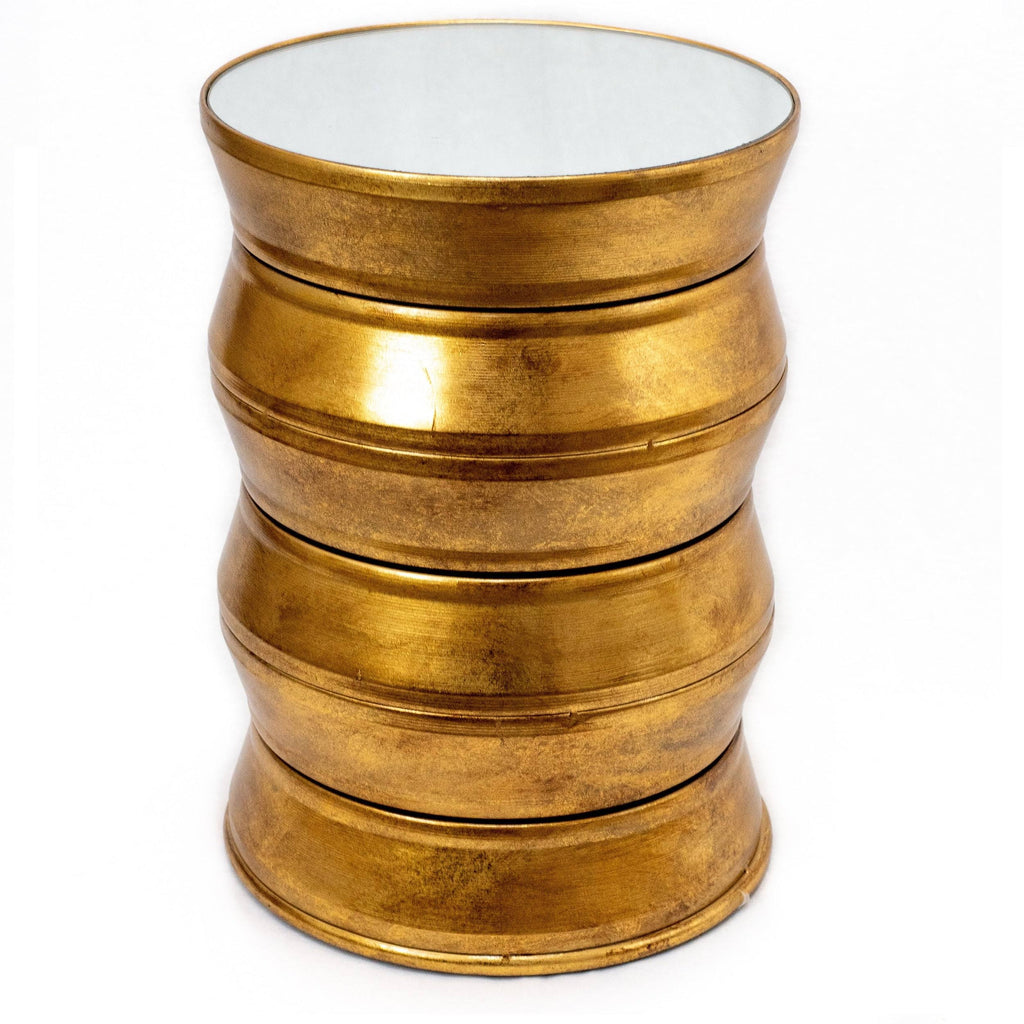 Antique Gold Iron Drum End Table with Glass Top S29667