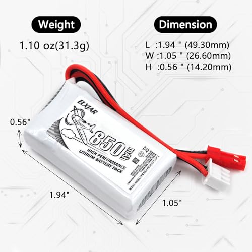 7.4V 850mAh LiPo Battery with JST Plug I1399