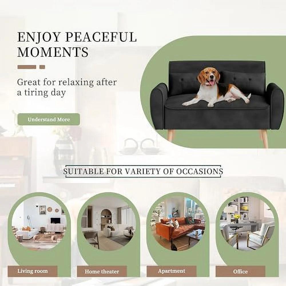 47" Small Modern Loveseat Sofa Linen Fabric 2-Seat Sofa Couch G455413