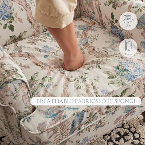 Blue Floral High Back Upholstered Accent Chair D107