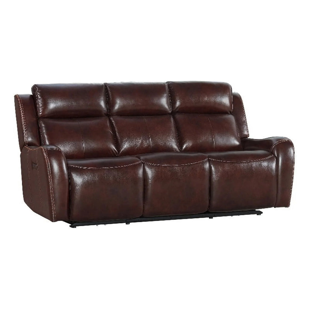 Brown Leather Dual-Power Sofa P9983