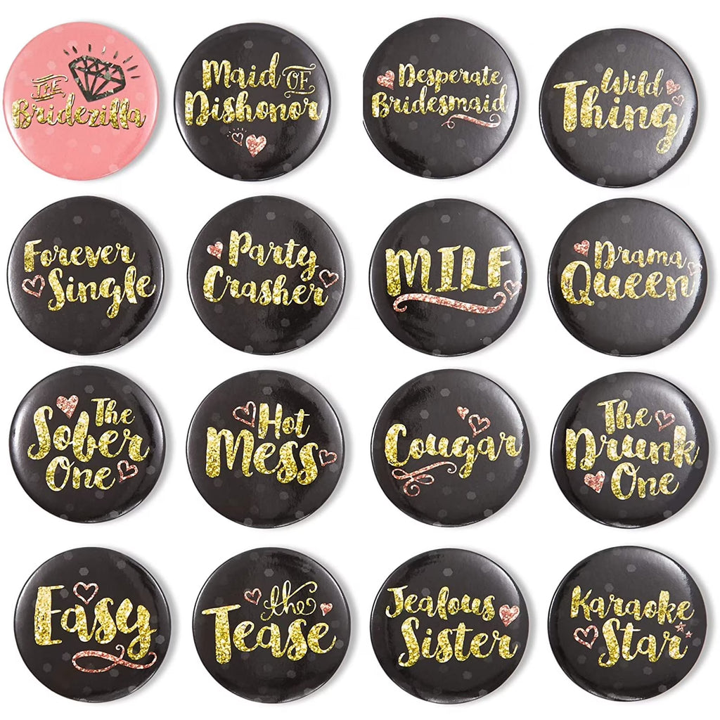 16 Designs Bachelorette Party Buttons (2.25 in, 16-Pk) A990502