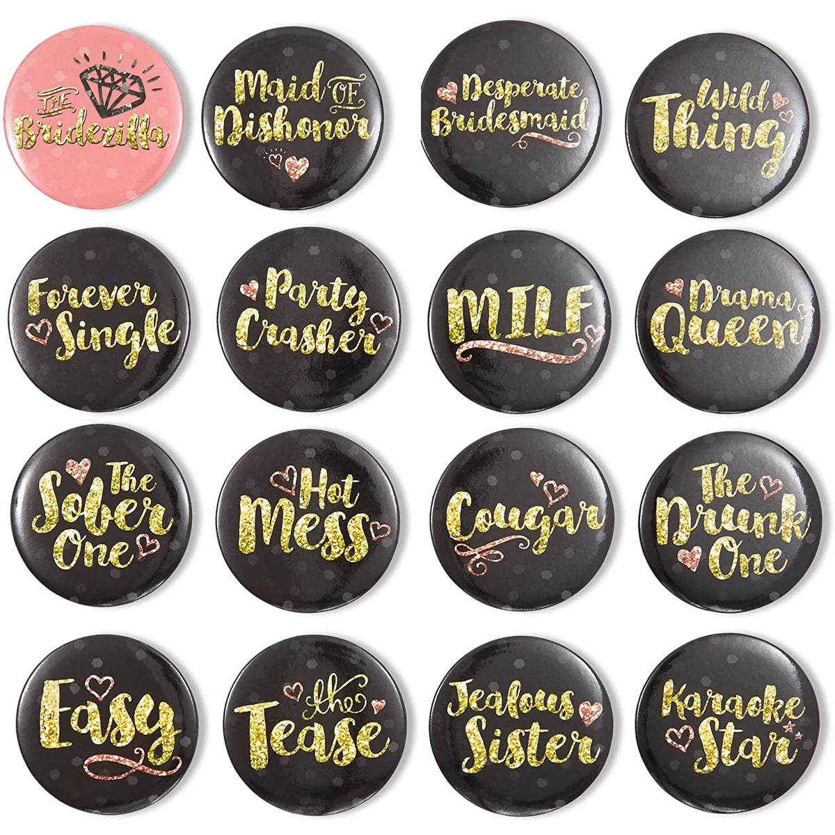 16 Designs Bachelorette Party Buttons (2.25 in, 16-Pk) A990502