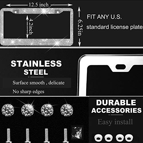 2 Pack Rhinestone Stainless Steel License Plate Frames M698