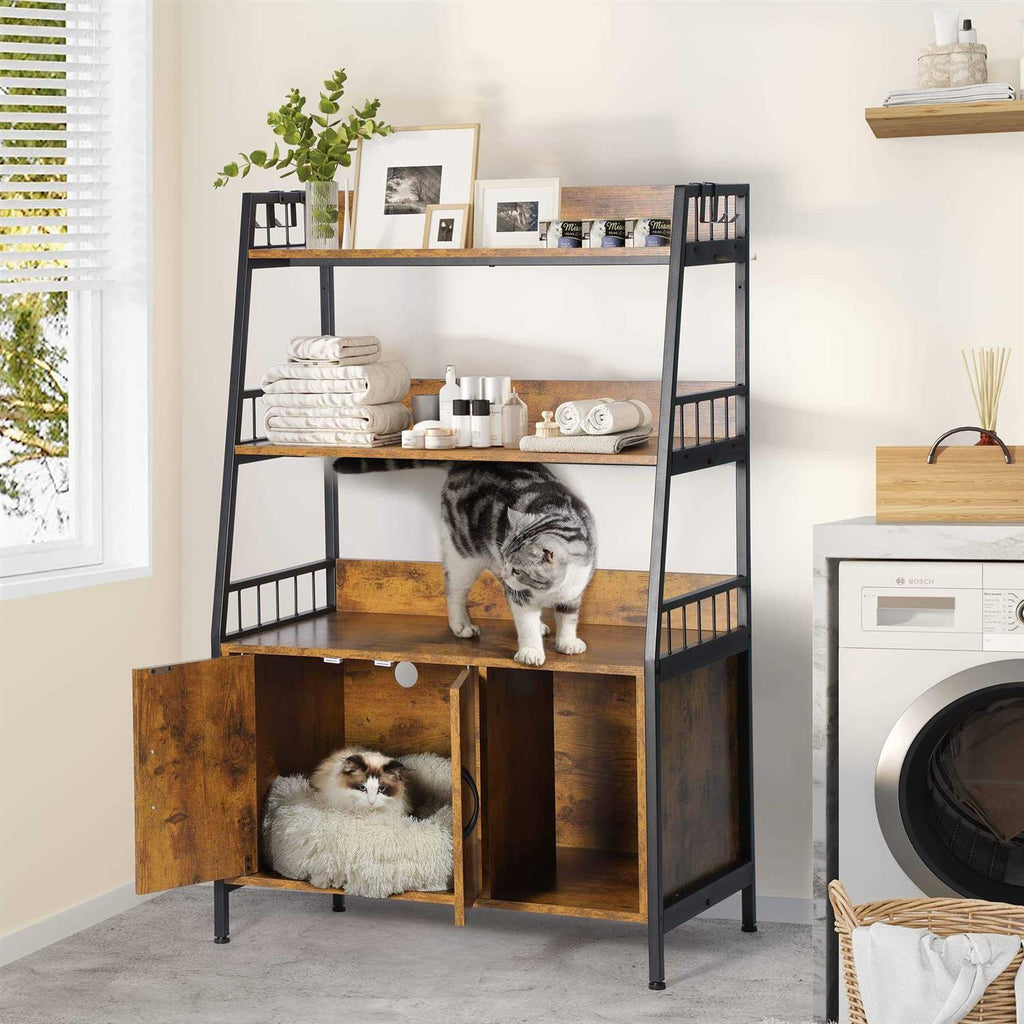 Large Wooden Cat Litter Box Enclosure with Storage Shelves P278504