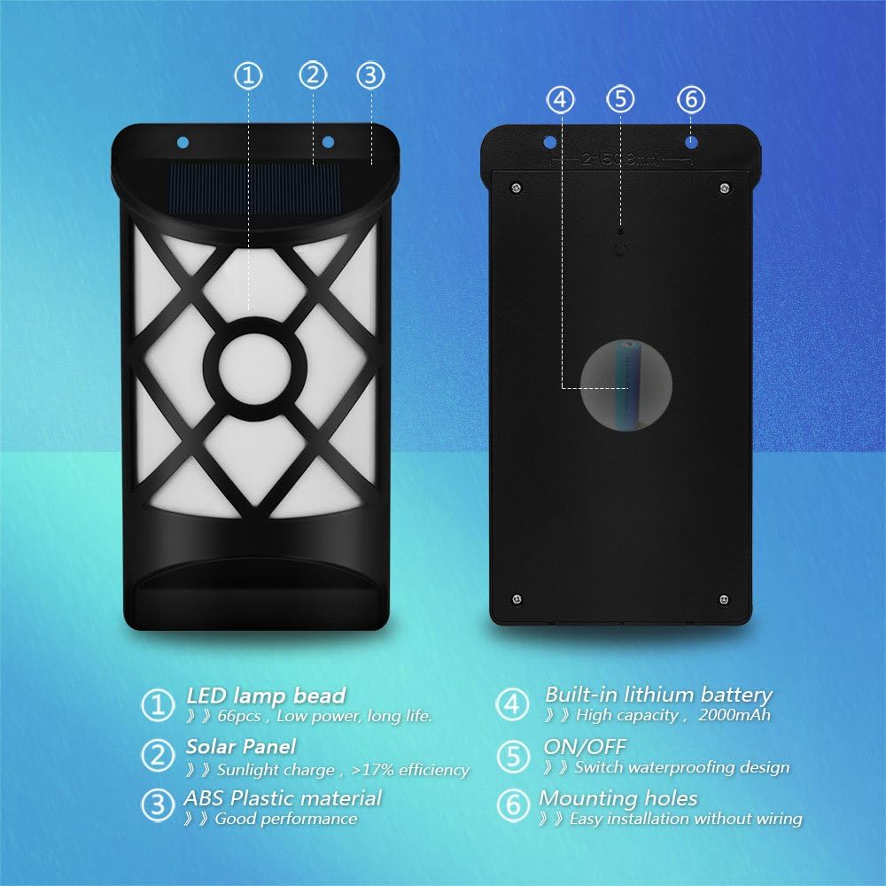 Solar Wall Flame Lights, Waterproof Outdoor Garden Lights U690