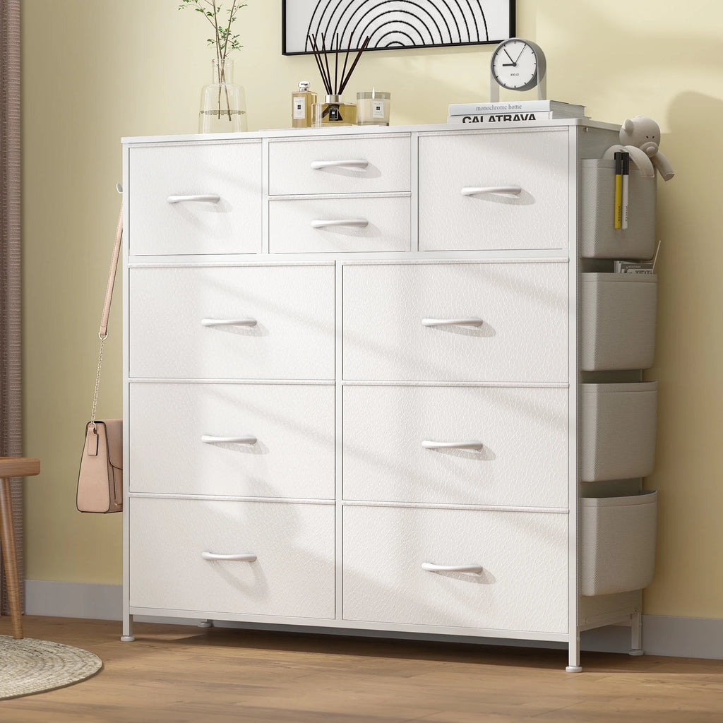 10 Drawer Fabric Dresser with Side Pockets and Hooks A3729