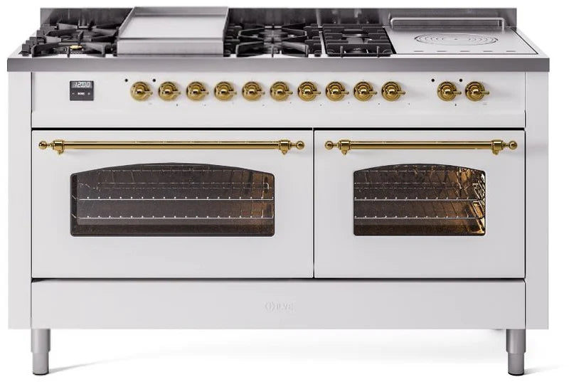 White Dual Fuel Propane Gas Range with Brass Trim O89373