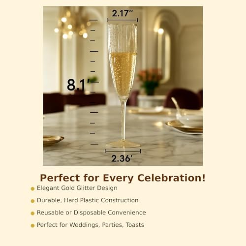 6 Oz Gold Glitter Plastic Champagne Glasses 24 Pack Q147