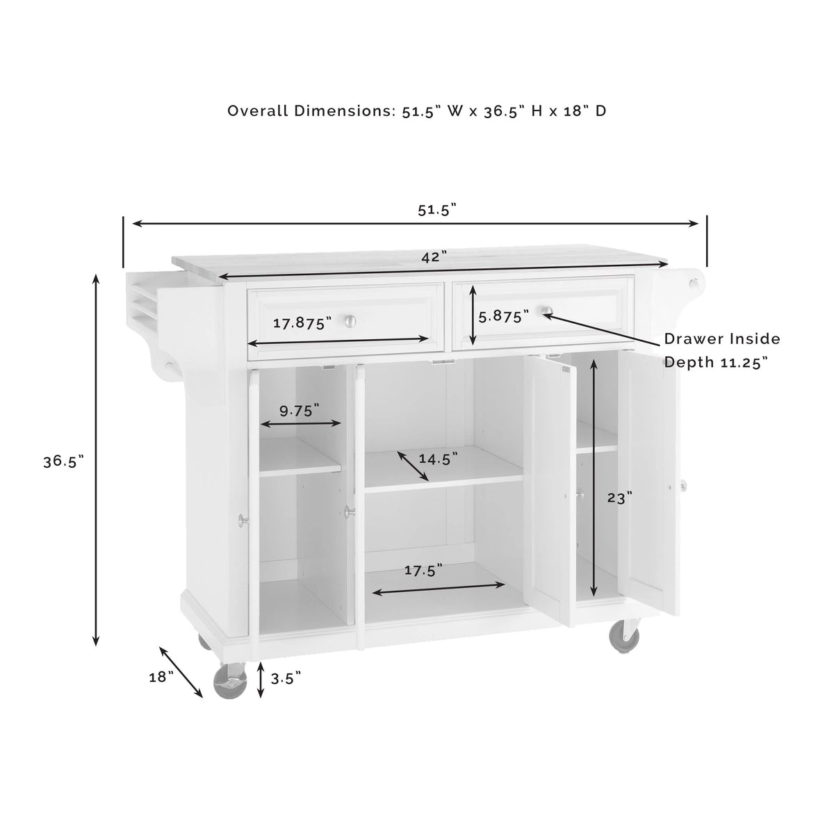 Wood Granite Top Kitchen Cart T350