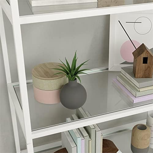 5 Shelf Metal Framed Glass Bookcase in Flat White Q467