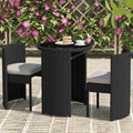 3 Pieces Aluminum Wicker Patio Bistro Set with Tempered Glass Table Black Z72165