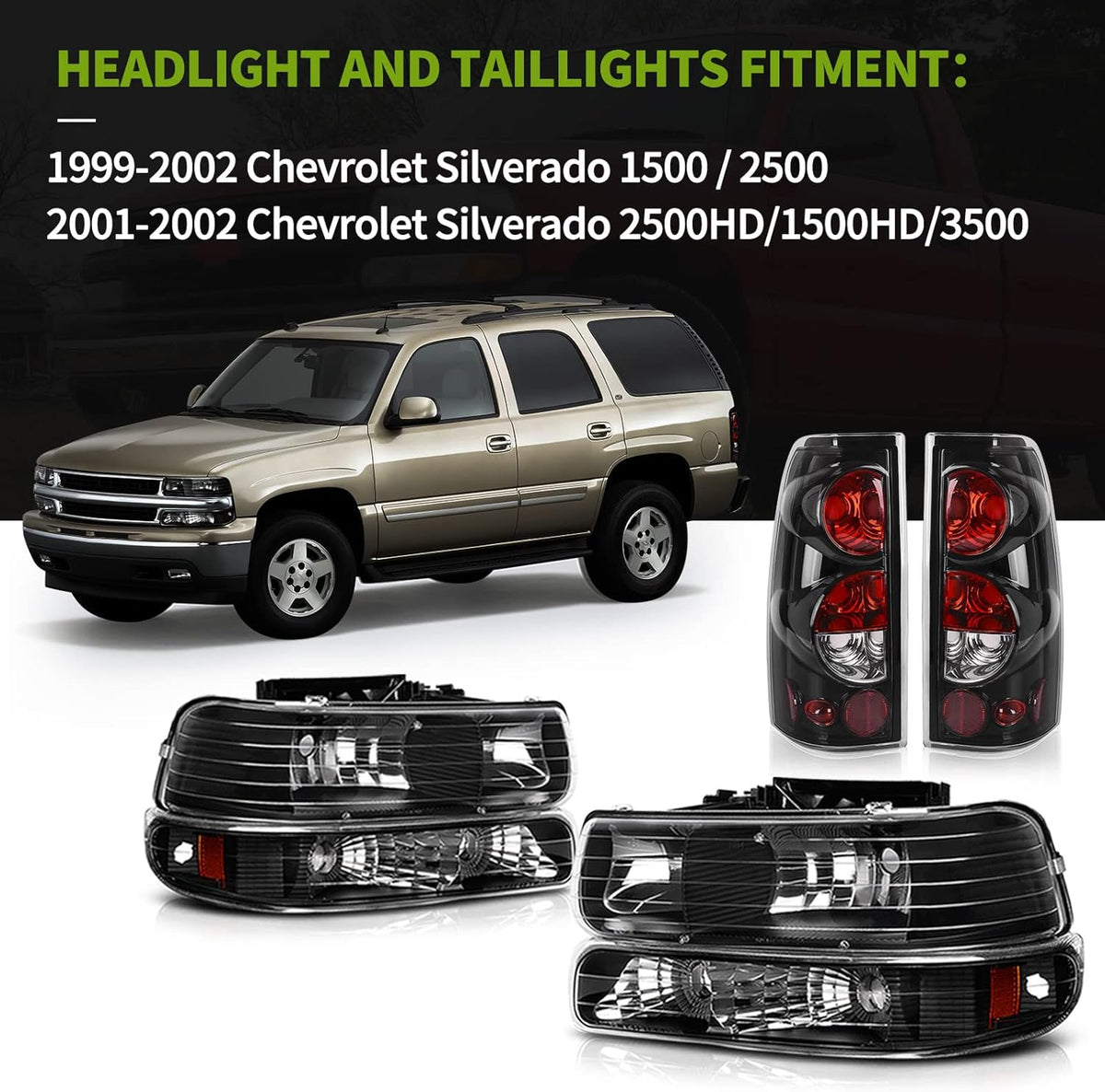 Headlight Assembly and Taillights for Chevy Silverado 1500 2500 R692244