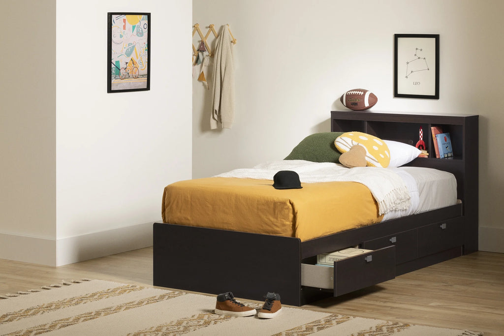 Twin 3-Drawer Storage Bed with Bookcase Headboard W753