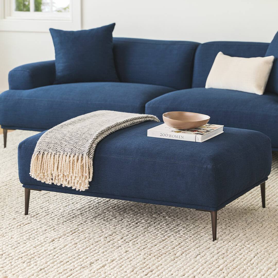 Blue Fabric Ottoman with Black Metal Legs J614714