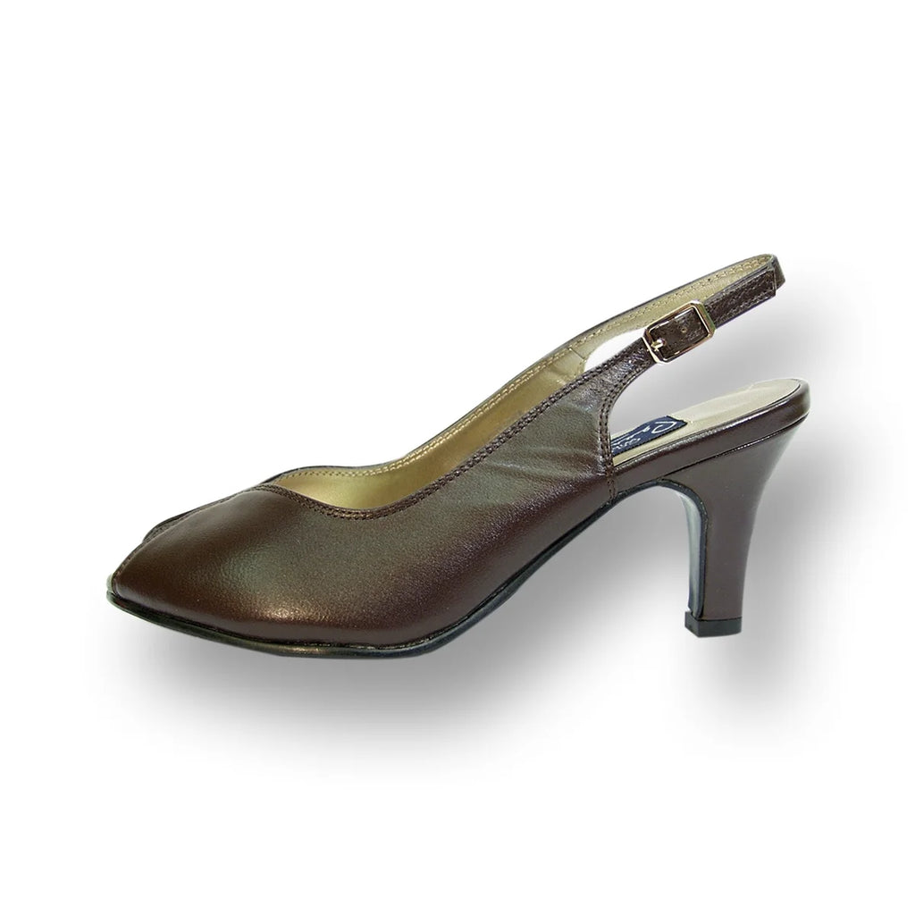Brown Wide Width Peep Toe Slingback Pump V244