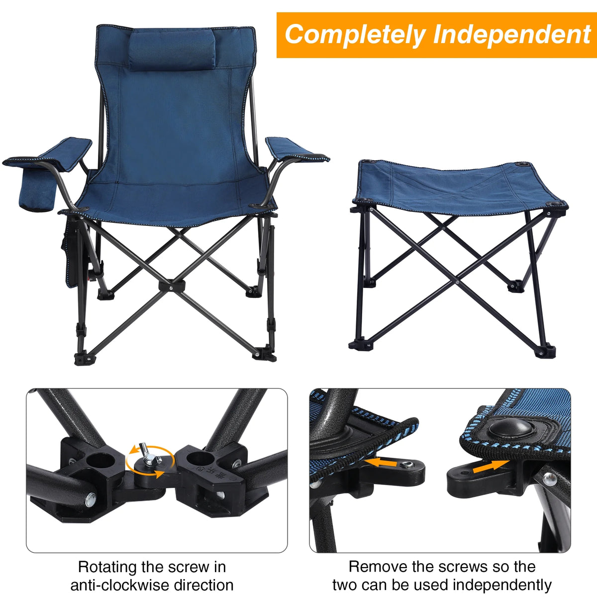 Blue 2 in 1 Folding Camping Chair with Removable Footrest W40268