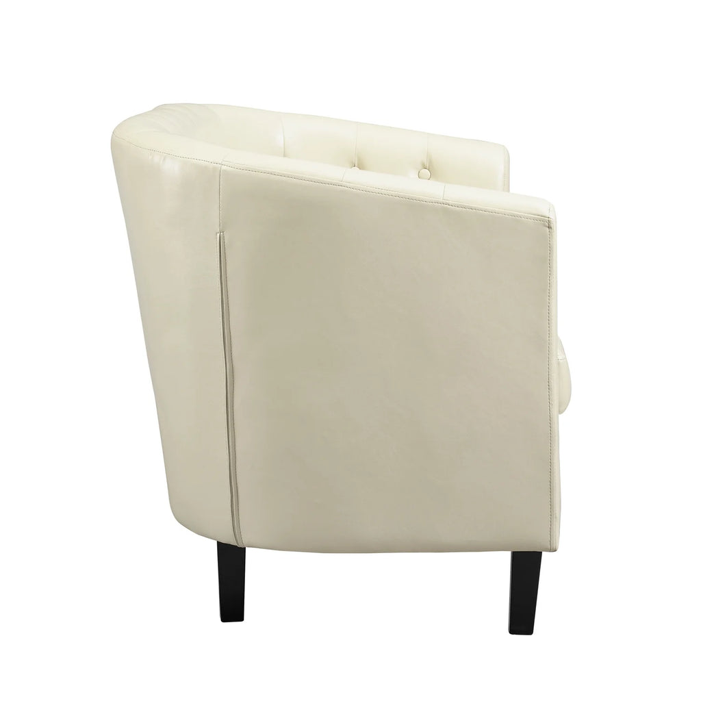 Cream Faux Leather Barrel Loveseat E640