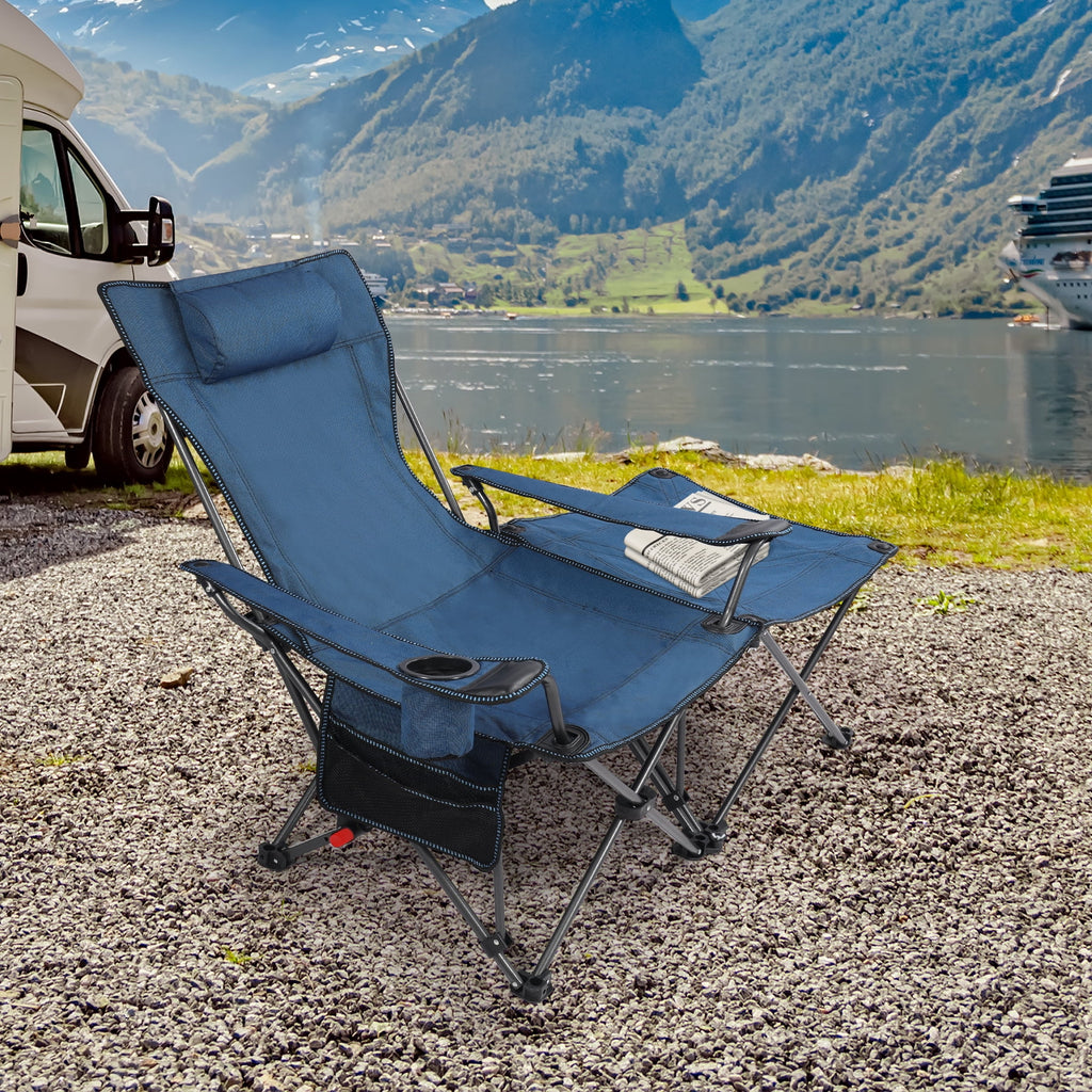 Blue 2 in 1 Folding Camping Chair with Removable Footrest W40268