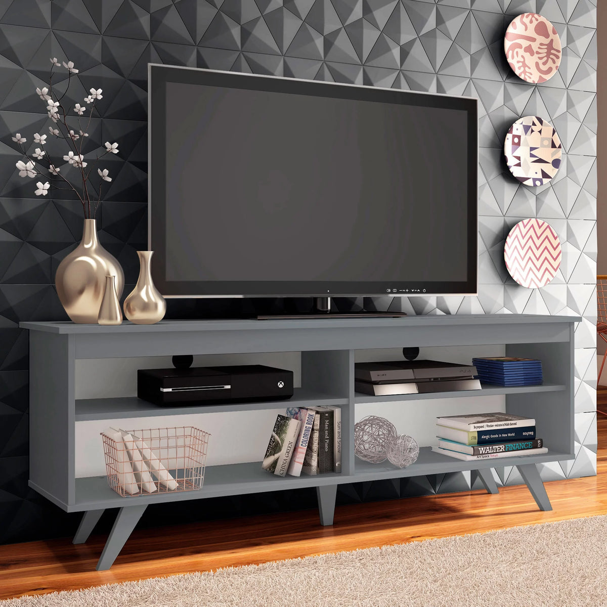 White TV Stand with Storage Shelves L794