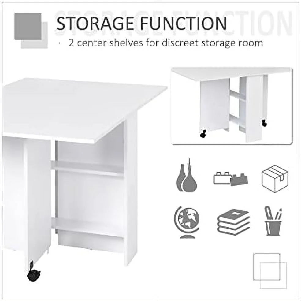 Folding Drop Leaf Dining Table with Racks White Marble O4573