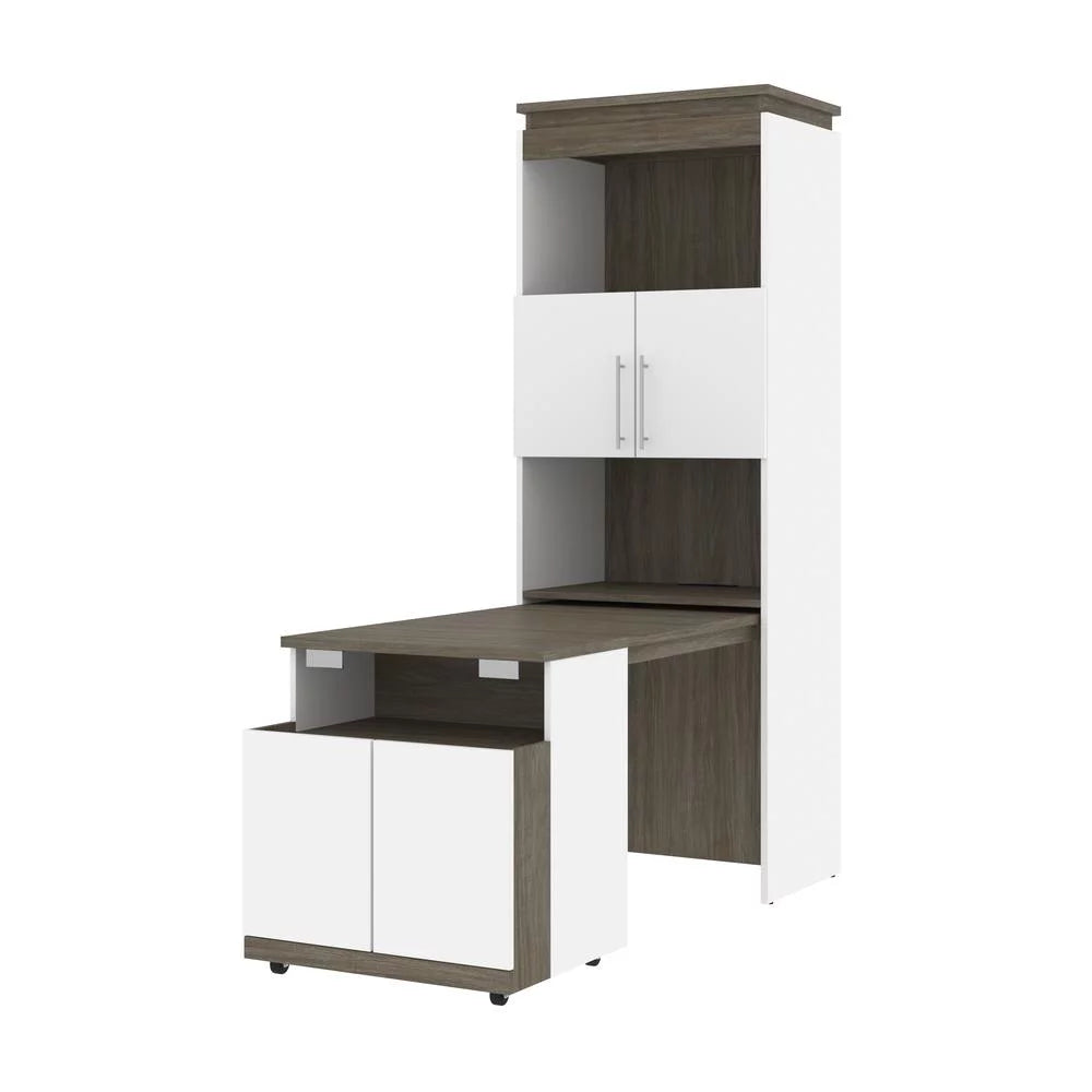 White & Walnut Grey Shelving Unit with Fold-Out Desk X6792