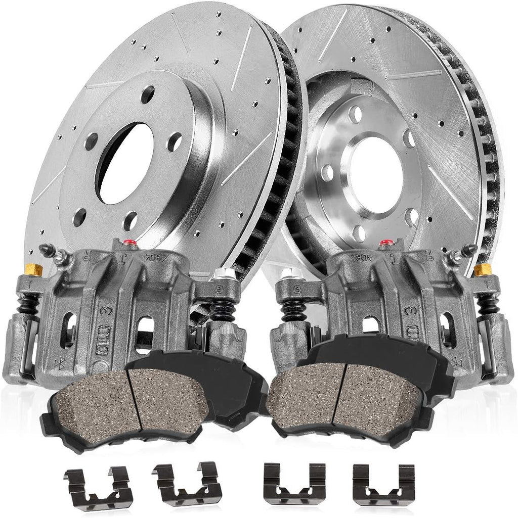 [2] Calipers + [2] Drilled/Slotted Rotors + [4] Ceramic Pads Kit M23878