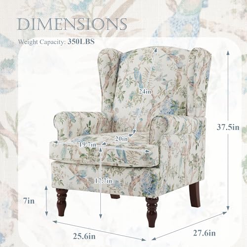 Blue Floral High Back Upholstered Accent Chair D107