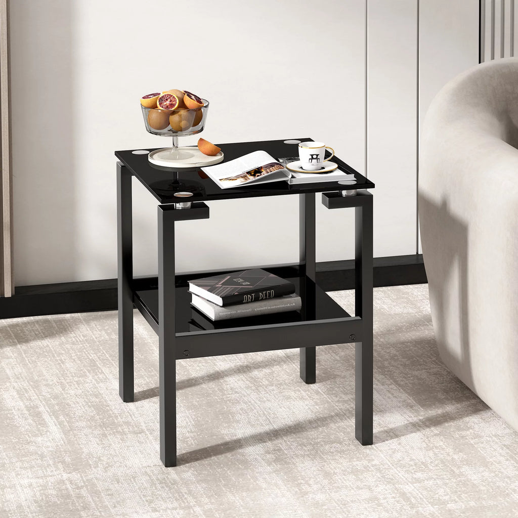 Black Tempered Glass 2 Layer End Table G250
