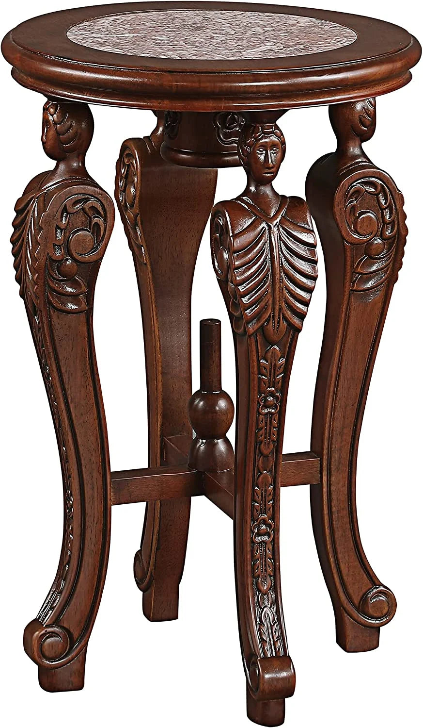 Marble-Topped Hardwood Pedestal Table F844