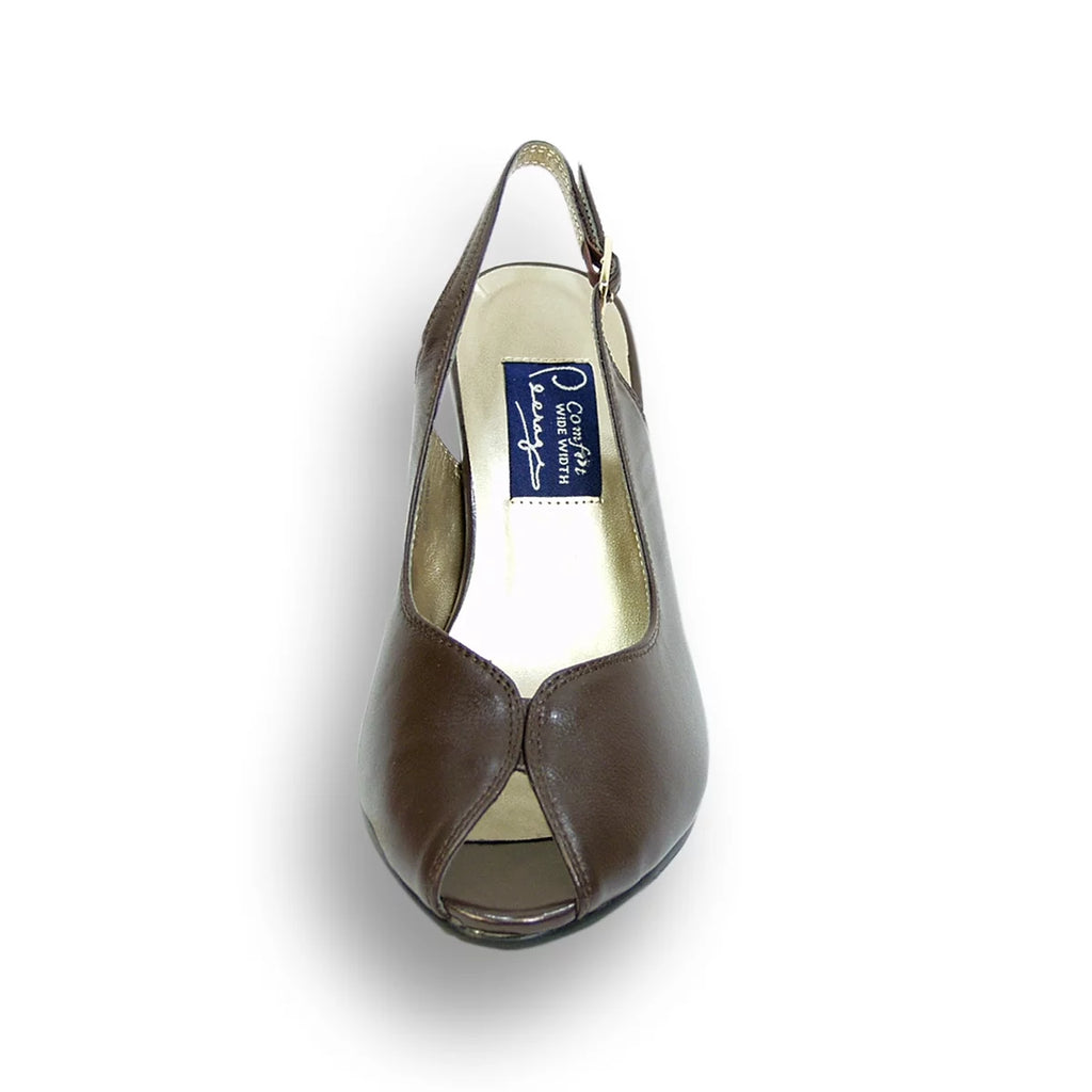 Brown Wide Width Peep Toe Slingback Pump V244