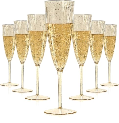 6 Oz Gold Glitter Plastic Champagne Glasses 24 Pack Q147