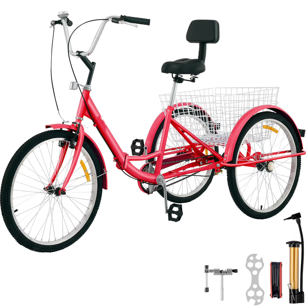 Foldable Adult Tricycle 24'' Wheels 1-Speed 3 Wheel Bikes G8259