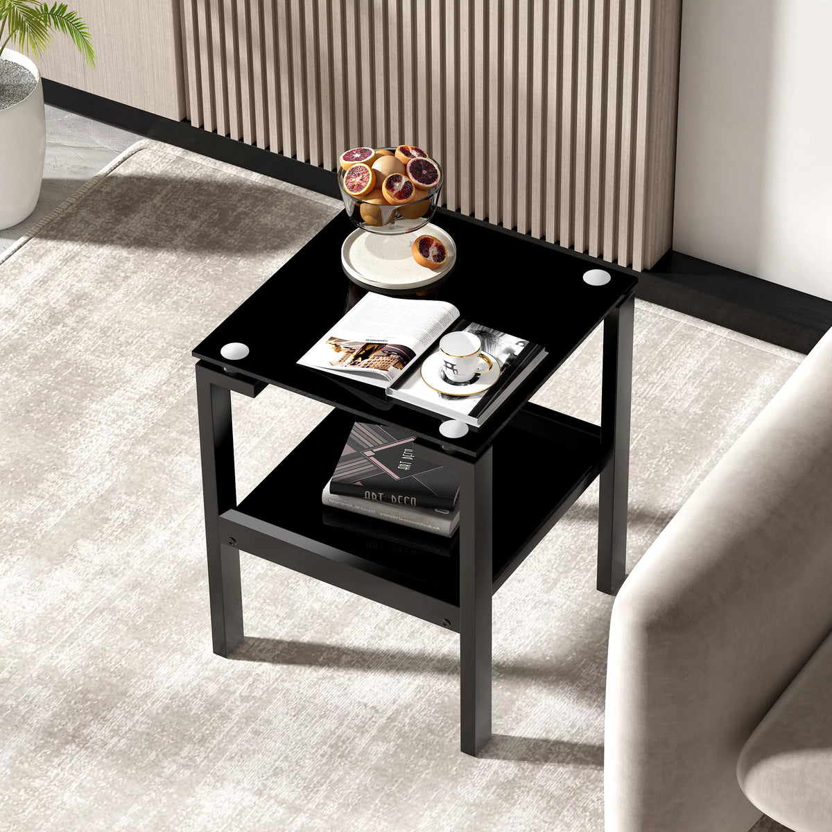 Black Tempered Glass 2 Layer End Table G250