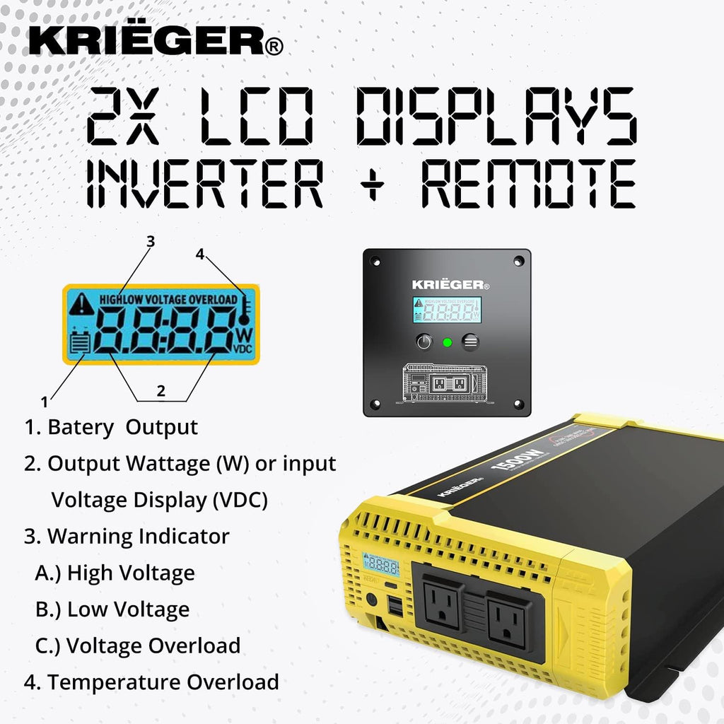 1500 Watt 12V Pure Sine Inverter Dual AC Outlets & USB B91324