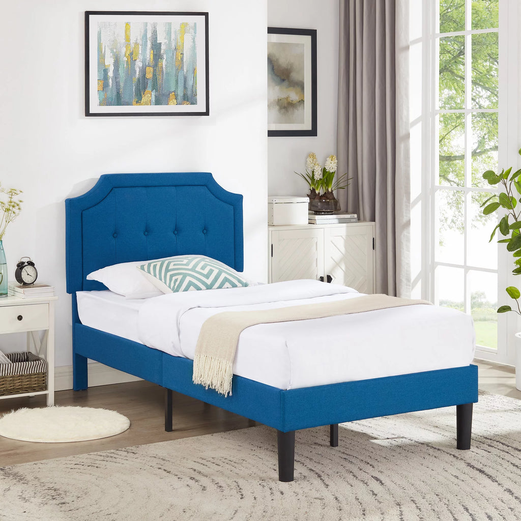 Twin Upholstered Platform Bed Frame with Adjustable Headboard U876693