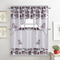 Coffee Embroidered 3-Piece Kitchen Curtain Tiers & Swag Set, 58x36 & 28x36 inches A786