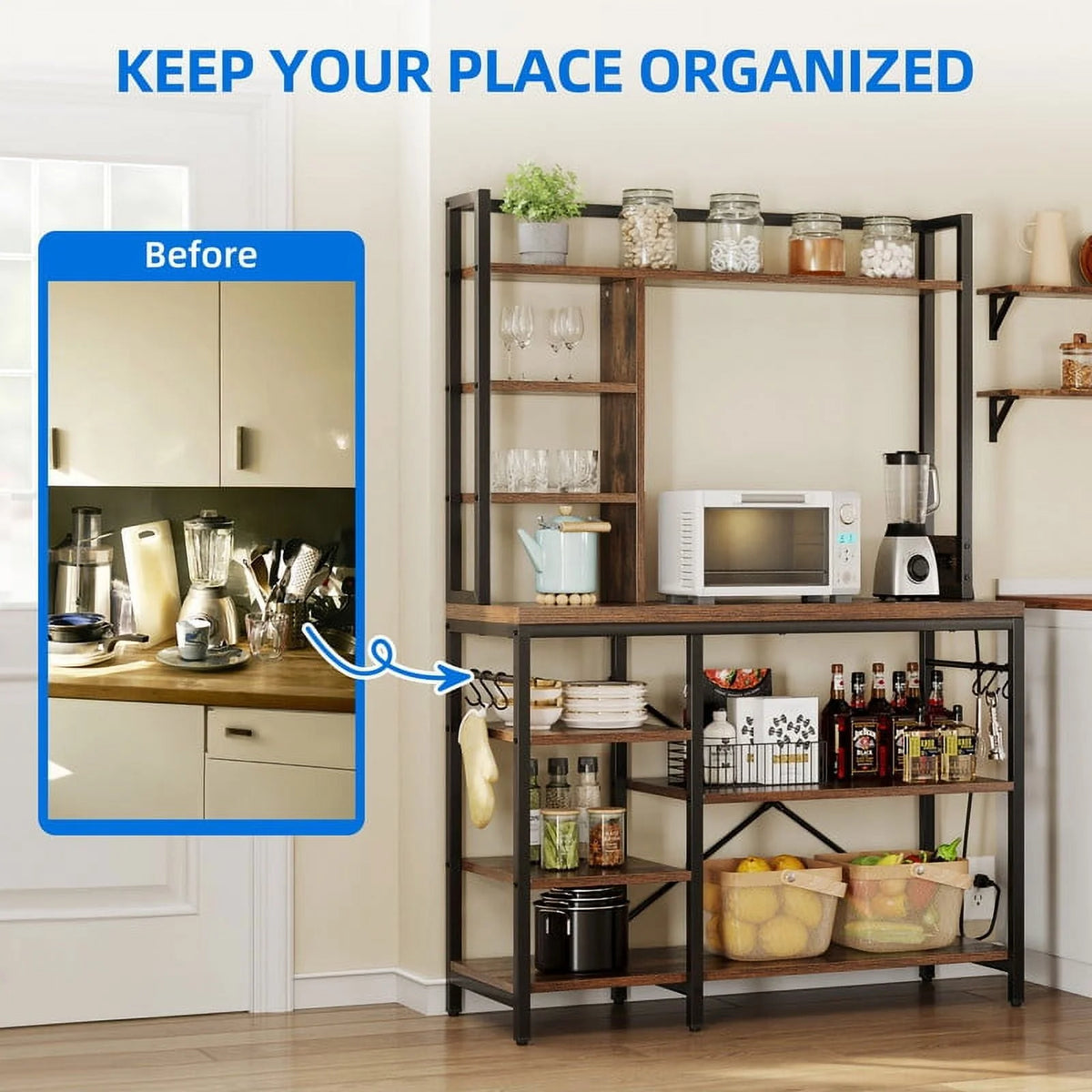 8 Tier Kitchen Bakers Rack with Power Outlets G630999