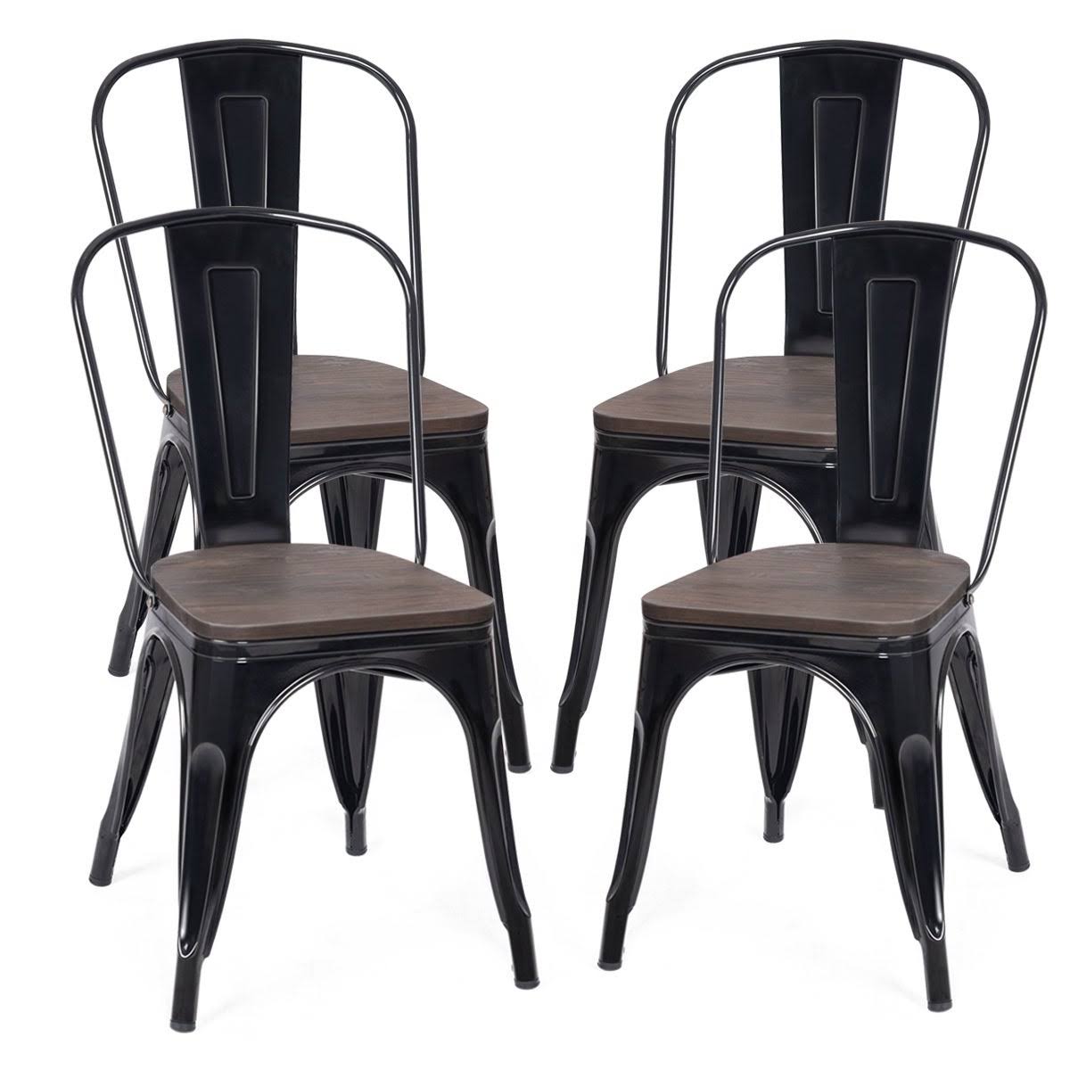 Set of 4 Stackable Bistro Dining Chair Metal Frame Wood Seat Gun L956
