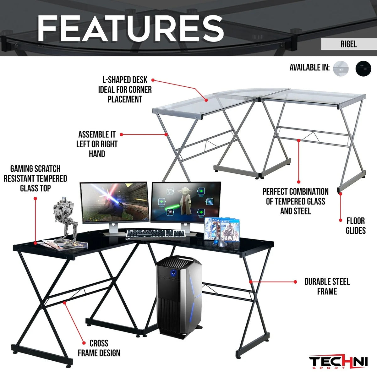 L-Shaped Glass Computer Desk N4497