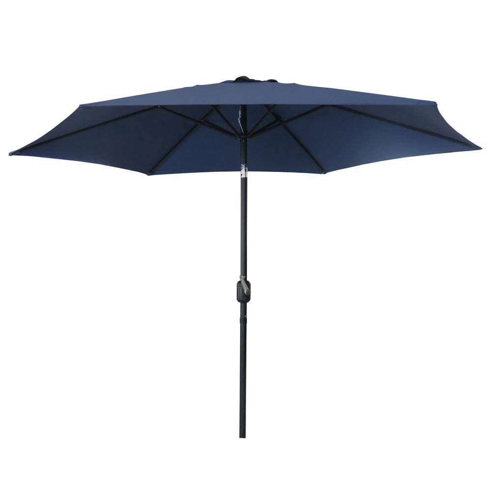 9 ft. Black Pole Market Outdoor Patio Umbrella with Tilt and Crank in Dark Blue M413592