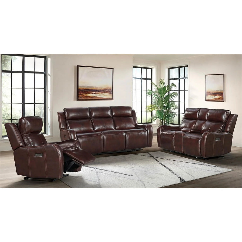 Brown Leather Dual-Power Sofa P9983