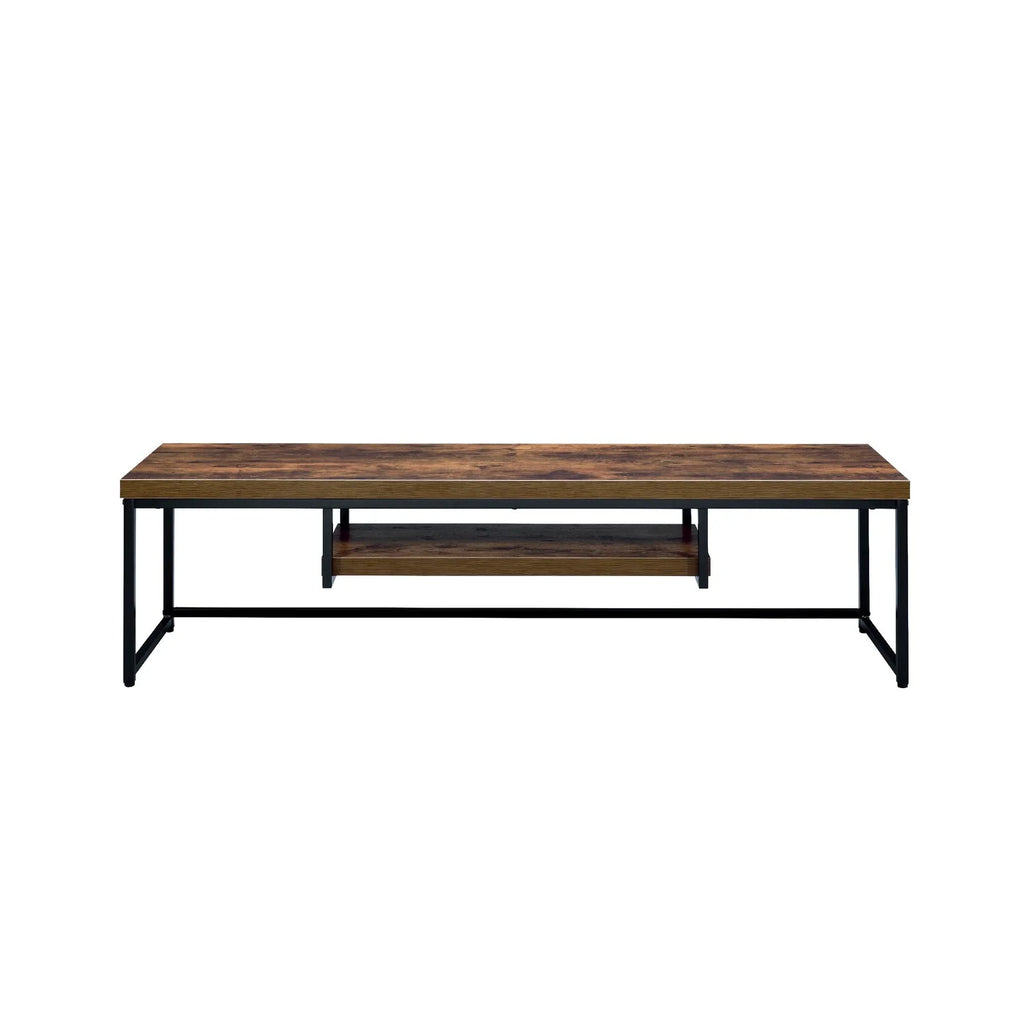 Brown Black Rectangular Wood Metal TV Stand with One Shelf Z305074