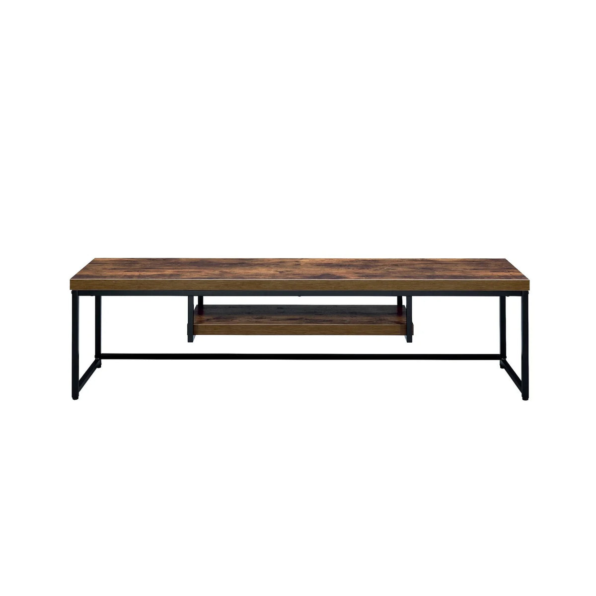 Brown Black Rectangular Wood Metal TV Stand with One Shelf Z305074