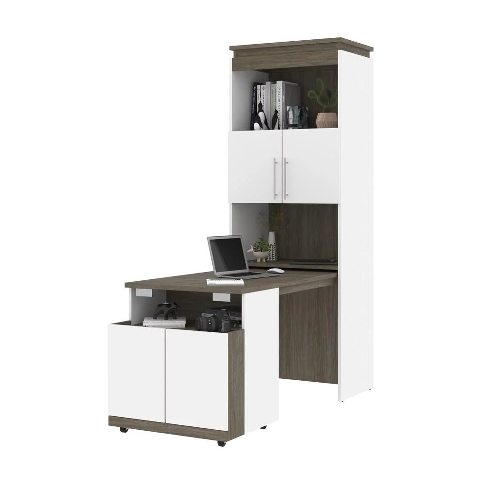 White & Walnut Grey Shelving Unit with Fold-Out Desk X6792